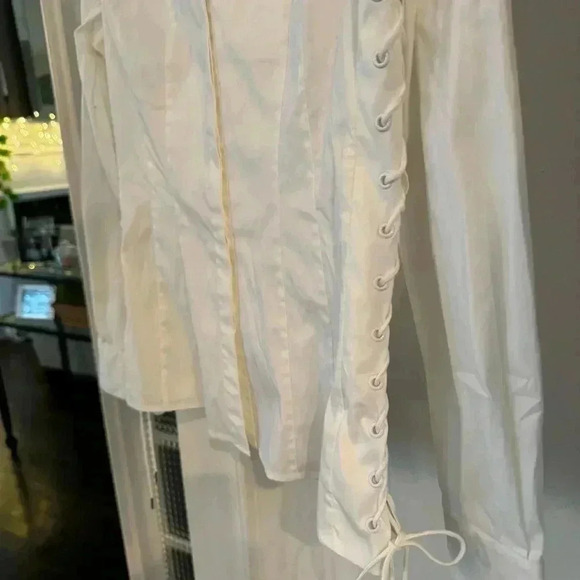 Lafayette 148 women’s button down white cotton shirt w/laced up sides size 6 - Picture 3 of 11